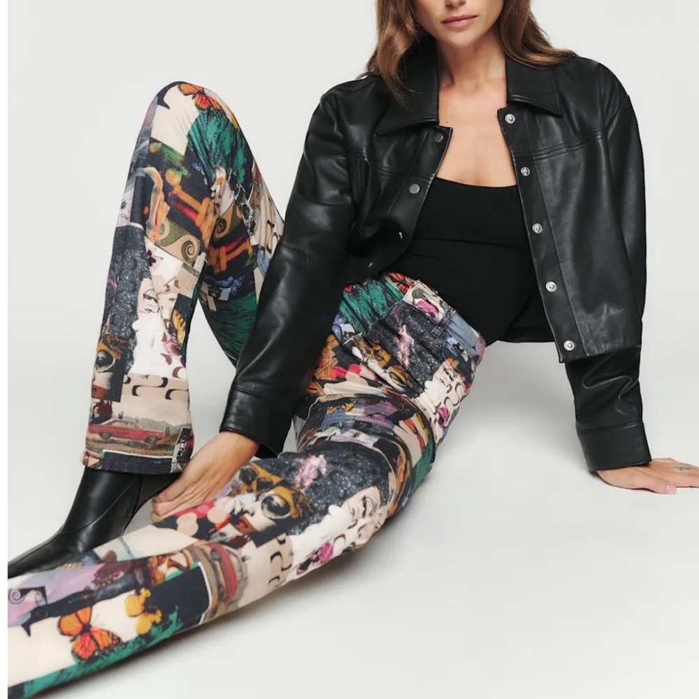 Reformation Cynthia High Rise Straight Long Jeans Decoupage - Size 27